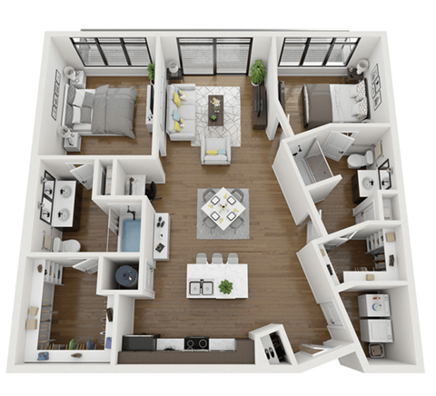 Floor plan for 2 beds, 2 baths, 1251 sqft